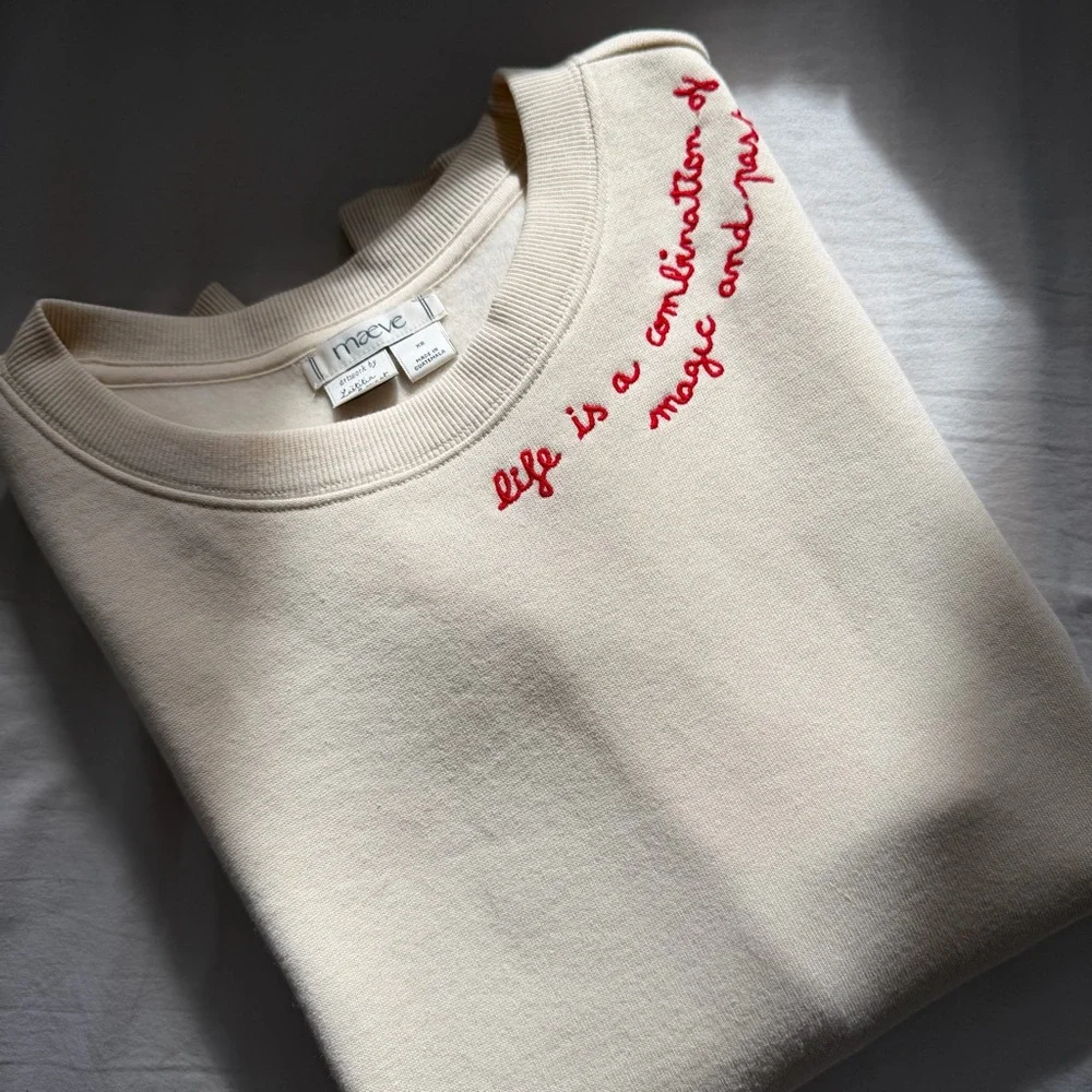 Anthropologie Cute Cream Sweatshirt with Red Embroidery - Picture 5 of 9